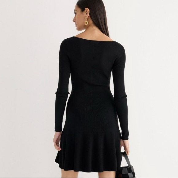 J.Crew Black Ruffle Hem Sweater Dress Long Sleeve Modern Minimalist Size M NWT - Picture 3 of 15